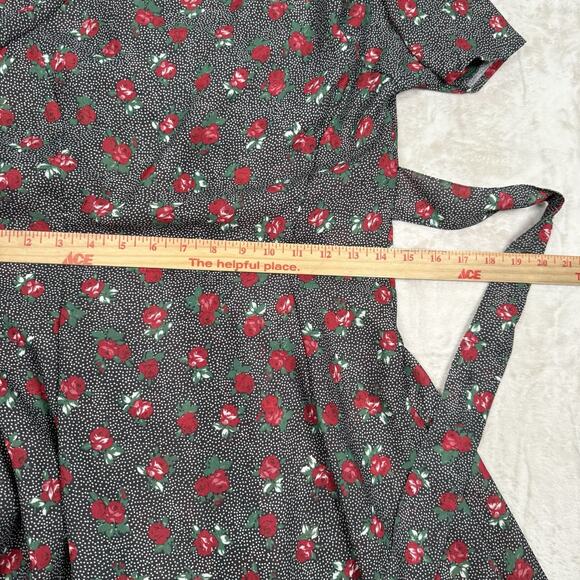 Vintage Esprit Mini Dress Black Floral Y2K 90's Red Roses Women's Size Medium - Picture 6 of 7